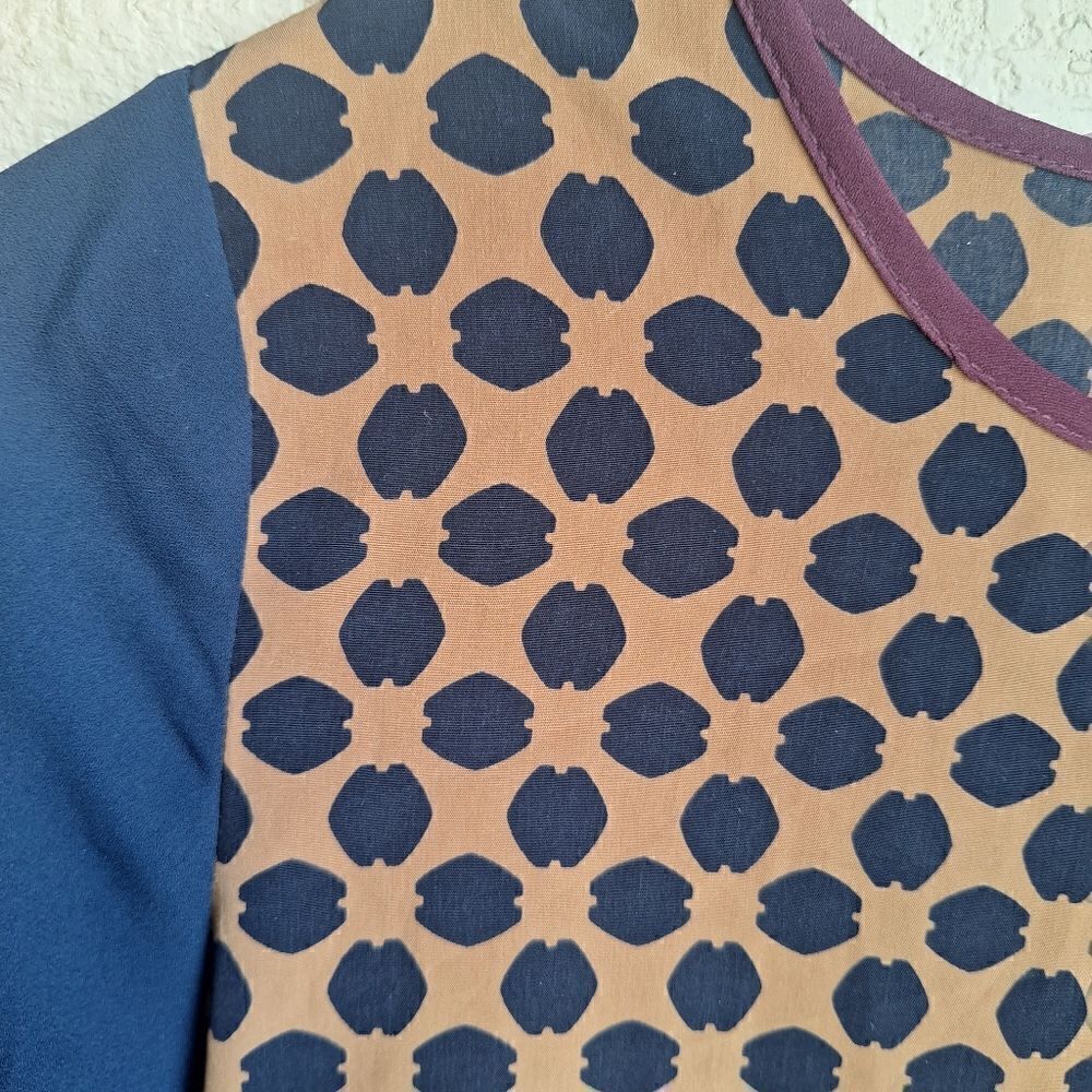 Anthropologie Everly polka dot shift dress small tan and blue - Picture 4 of 7